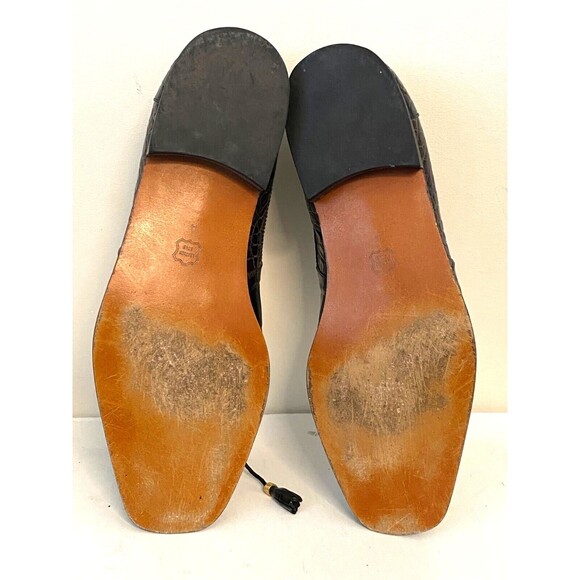 Vtg VITTORIO PONTI Dress Shoes Men's 14 Croc Leather Loafers Patchwork Black - Picture 7 of 10